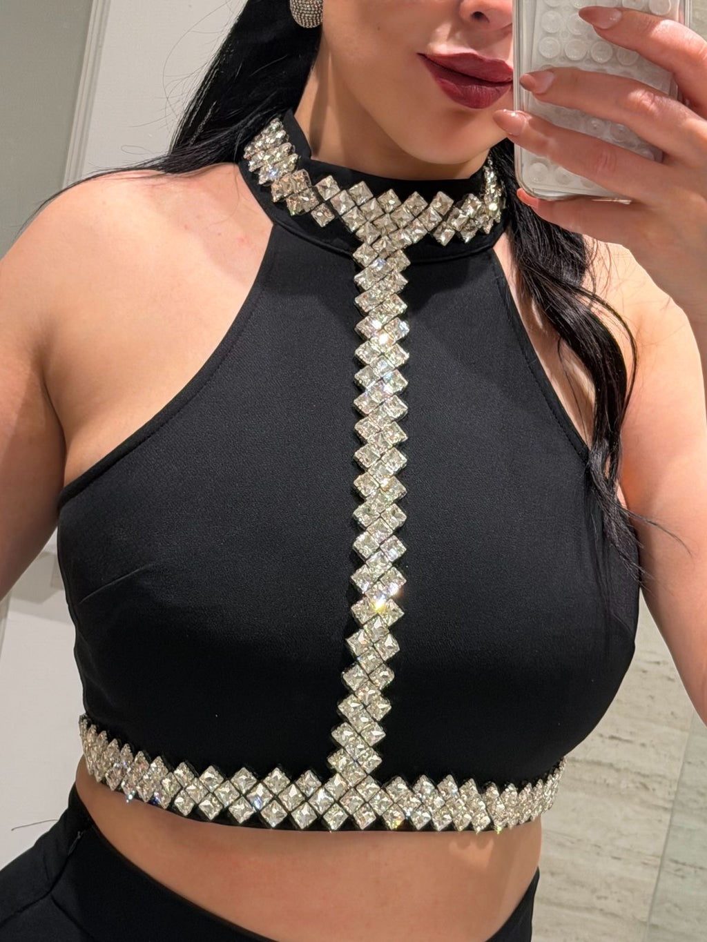Crystal Glam Two-Piece Set – Black Luxury | طقم أسود مرصع كريستال فاخر