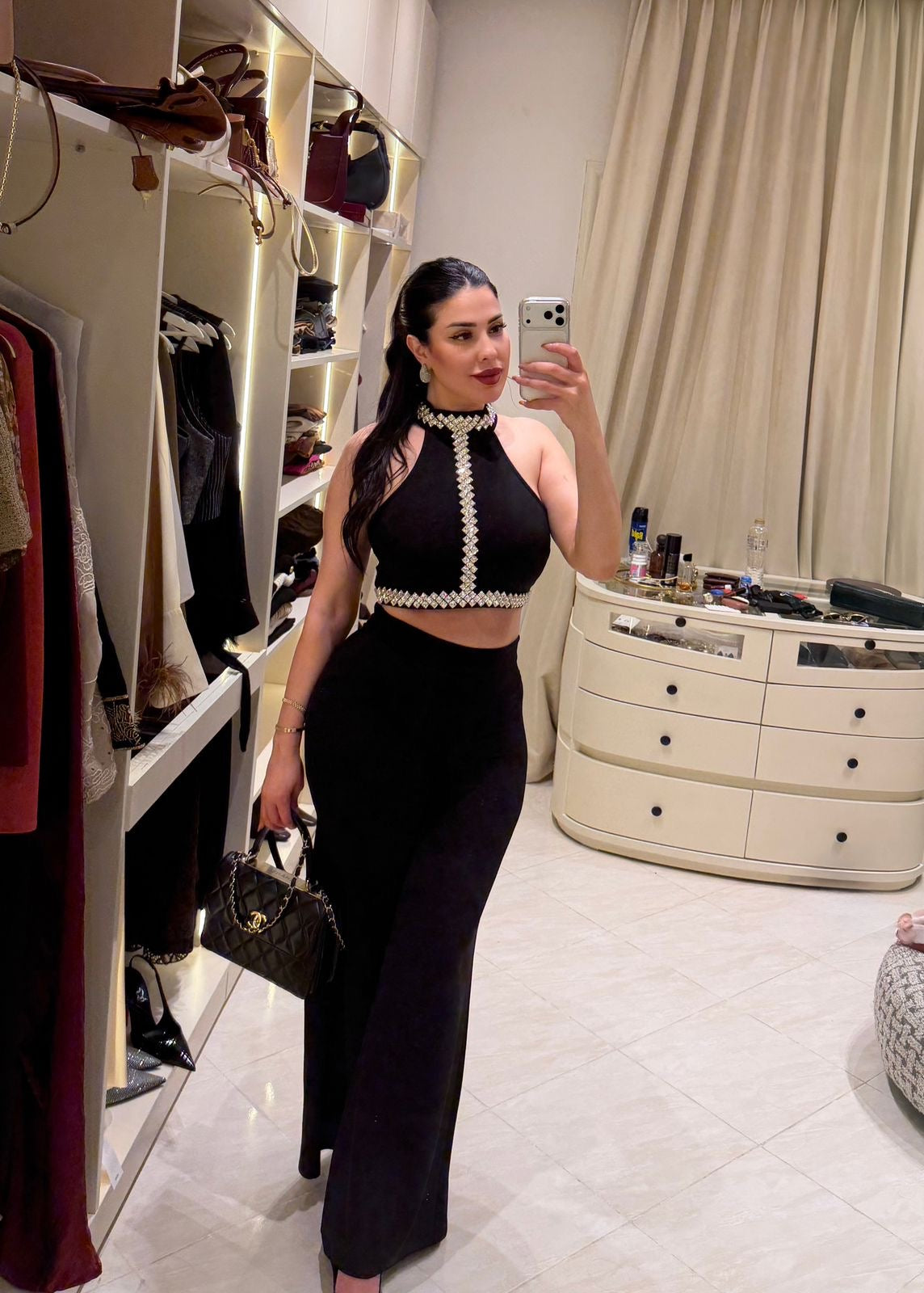 Crystal Glam Two-Piece Set – Black Luxury | طقم أسود مرصع كريستال فاخر