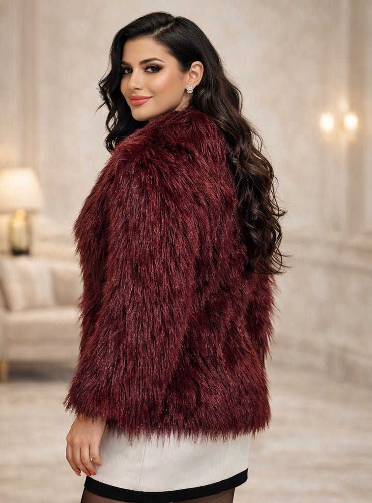 Luxury fur jacket Burgundy جاكيت فرو انيق نبيتي