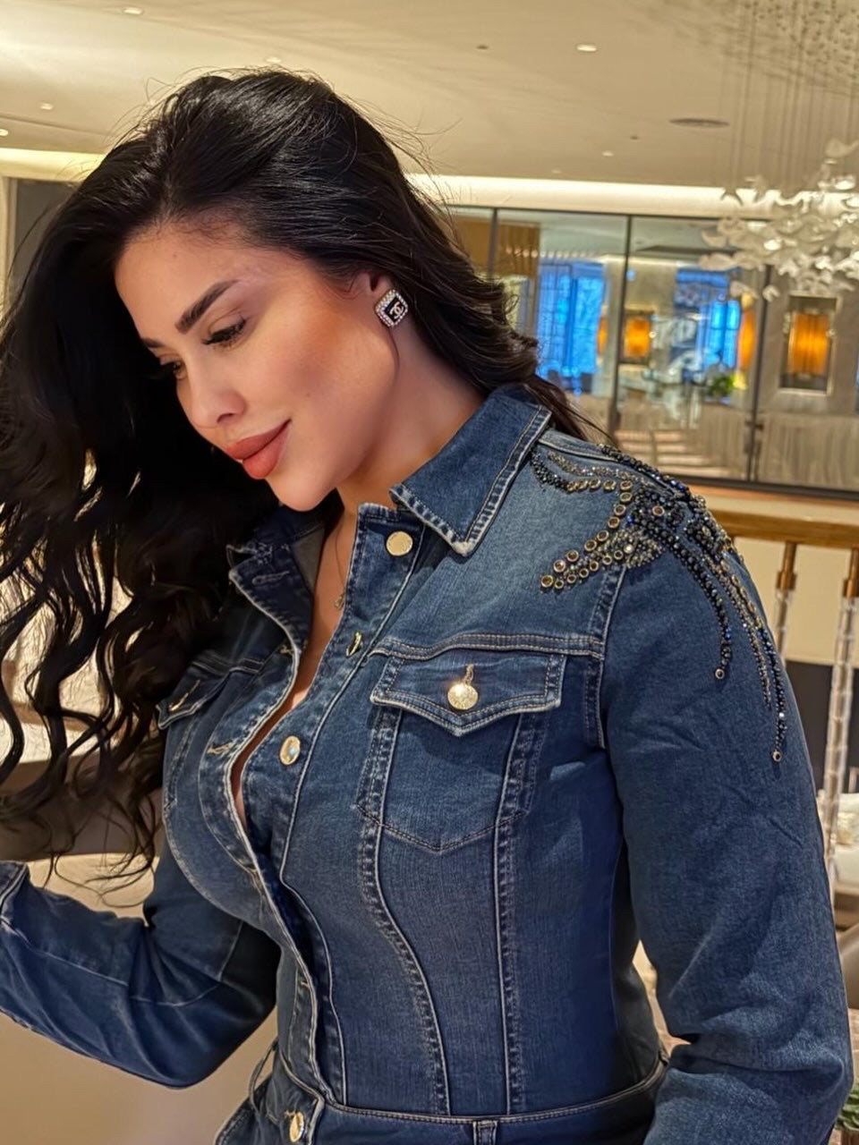 Luxury Denim Dress – Handmade Details | فستان جينز فاخر بتطريز هاند ميد