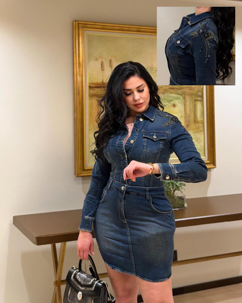 Luxury Denim Dress – Handmade Details | فستان جينز فاخر بتطريز هاند ميد