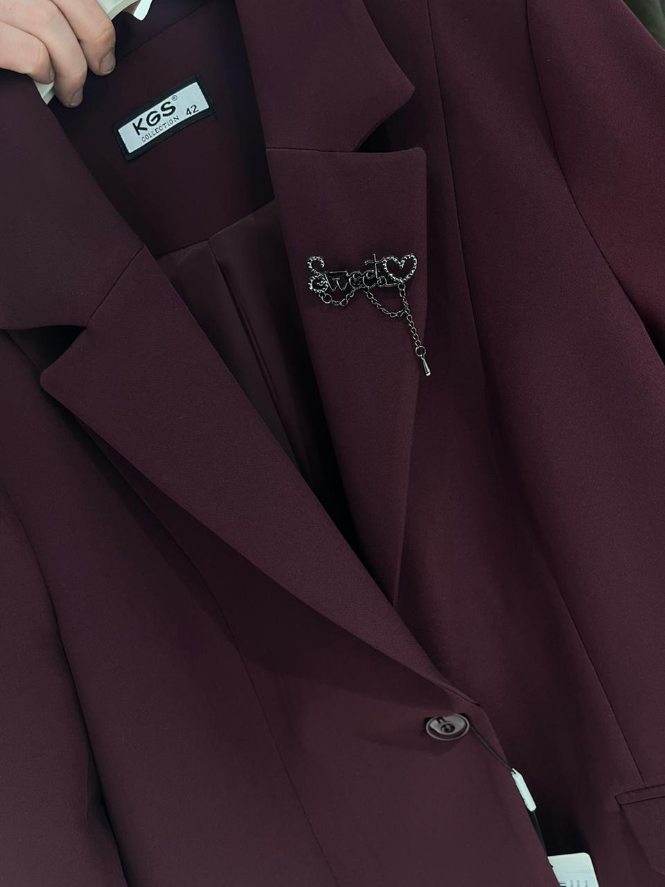 Classic big size blazer - Burgundy & Black بليزر