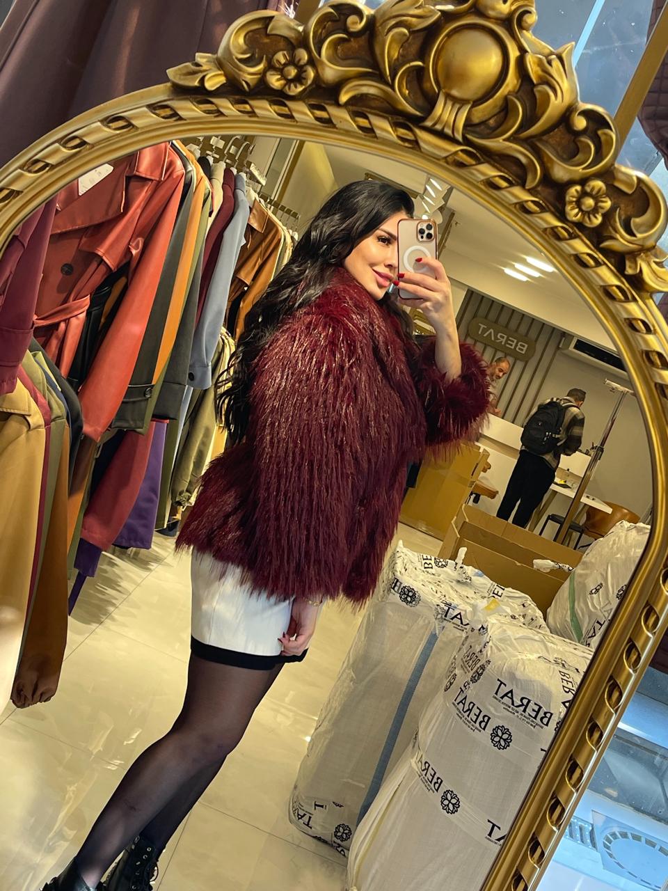 Luxury fur jacket Burgundy جاكيت فرو انيق نبيتي