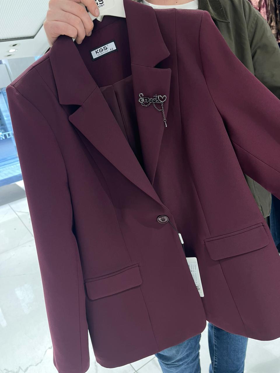 Classic big size blazer - Burgundy & Black بليزر